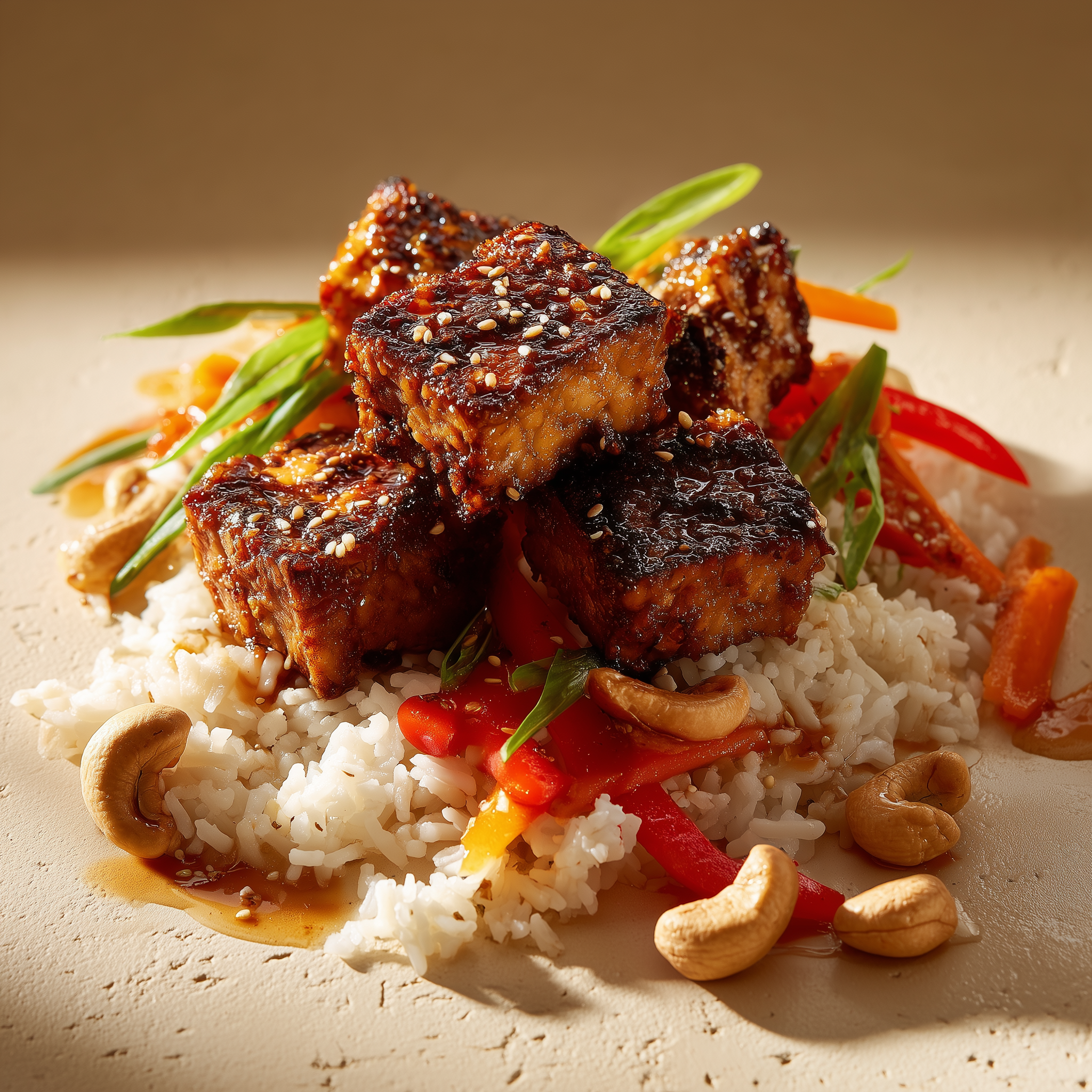 Würzige Tempeh-Gemüsepfanne mit Reis – vegan, schnell und proteinreich